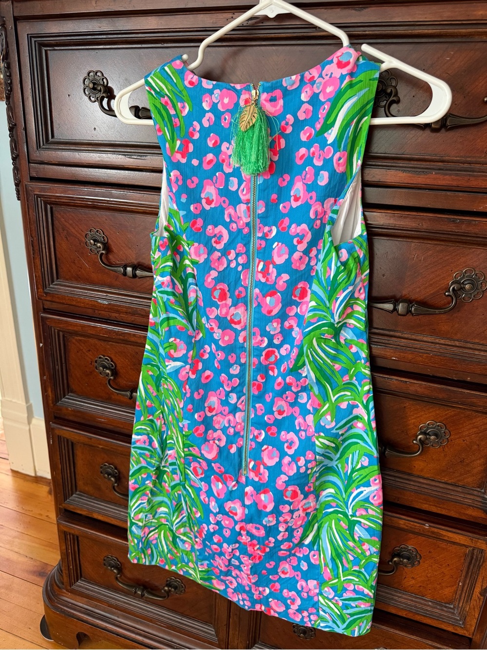 Lilly Pulitzer Blue Shift Dress with Pink Floral and Green Leaf Print - Picture 2 of 2